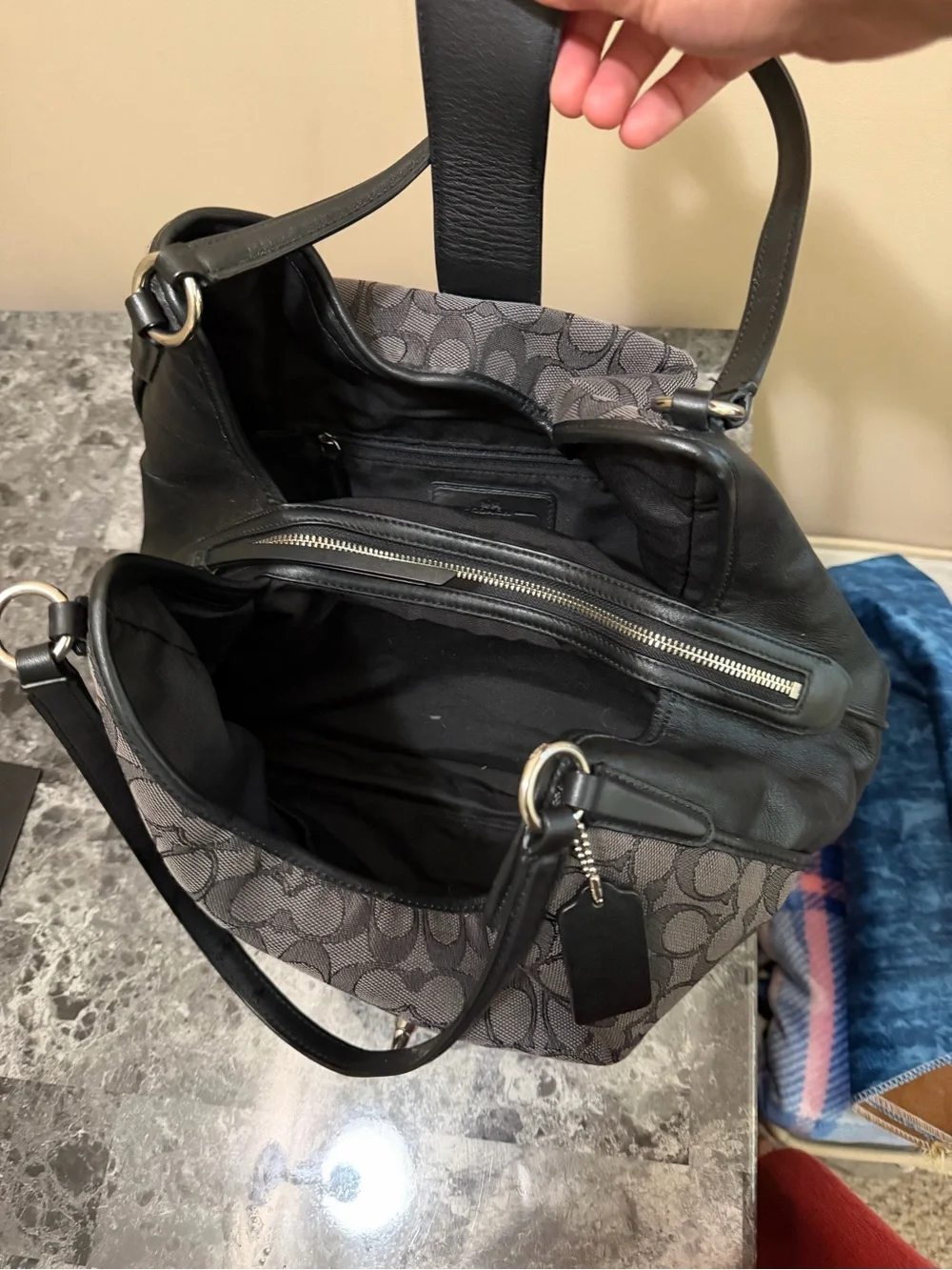 Coach Carlyle shoulder leather monogram canvas turn lock bag